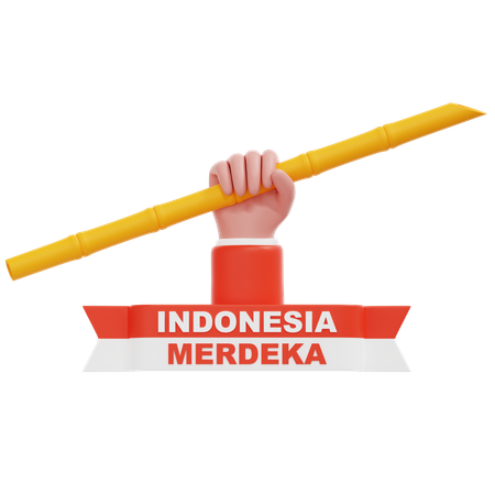 Hand Holding Bamboo Indonesian Independence  3D Icon