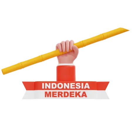 Hand Holding Bamboo Indonesian Independence  3D Icon