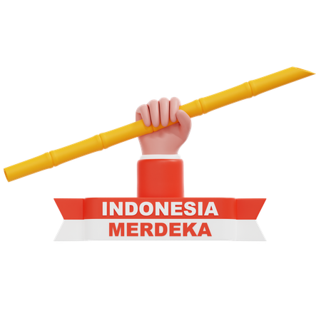 Hand Holding Bamboo Indonesian Independence  3D Icon