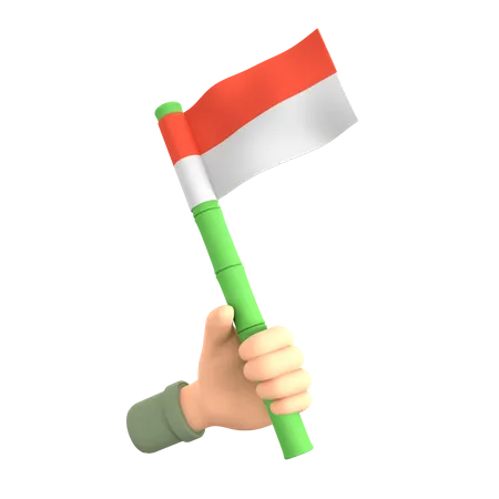 Hand Holding Bamboo With Flag  3D Illustration