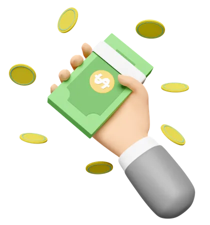 Hand Holding Bank Bundle  3D Icon