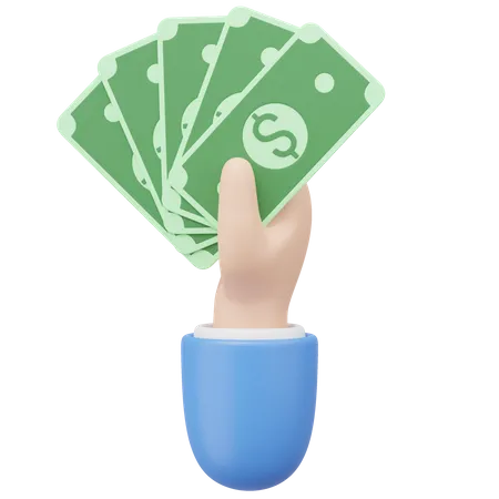 3 D Hand Holding Banknote Icon Cartoon Businessman Wearing Suit Holds A Fan Of Money Floating Isolated On Transparent Money Saving Shopping Online Payment Concept Cartoon Minimal 3 D Icon Render 3D Icon
