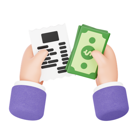 Hand Holding Bill With Cash Other Hand  3D Icon