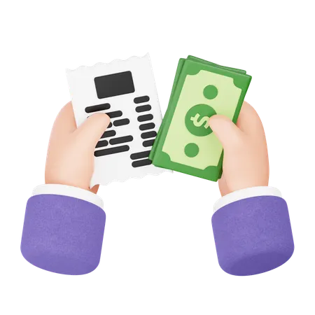 Hand Holding Bill With Cash Other Hand  3D Icon