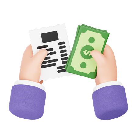 Hand Holding Bill With Cash Other Hand  3D Icon