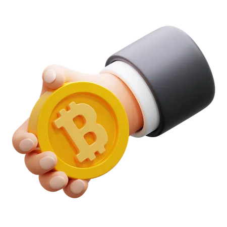 ビットコインを持っている手  3D Icon