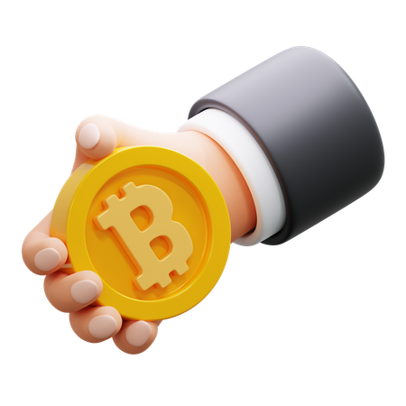 Hand holding bitcoin  3D Icon