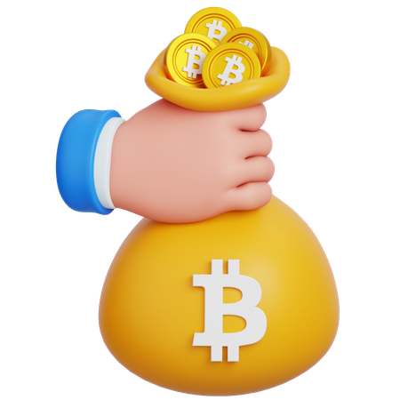 Hand Holding Bitcoin Bag  3D Icon