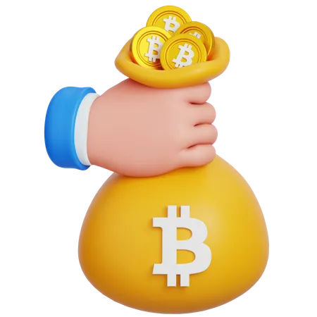 Hand Holding Bitcoin Bag  3D Icon
