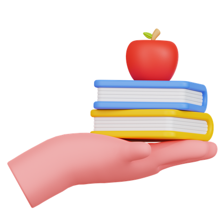 Hand Holding Books And Apple  3D Icon