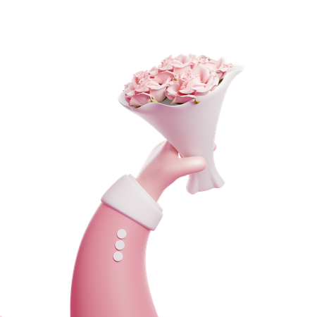 Hand Holding Bouquet Flowers  3D Icon