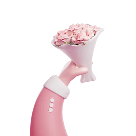Hand Holding Bouquet Flowers Bucket 3 D Illustration 3D Icon