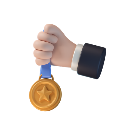 Hand Holding Bronze Meda  3D Icon