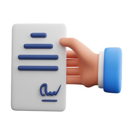 Hand holding Business contract  3D Icon