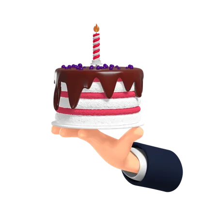 Hand Holding Cake  3D Illustration