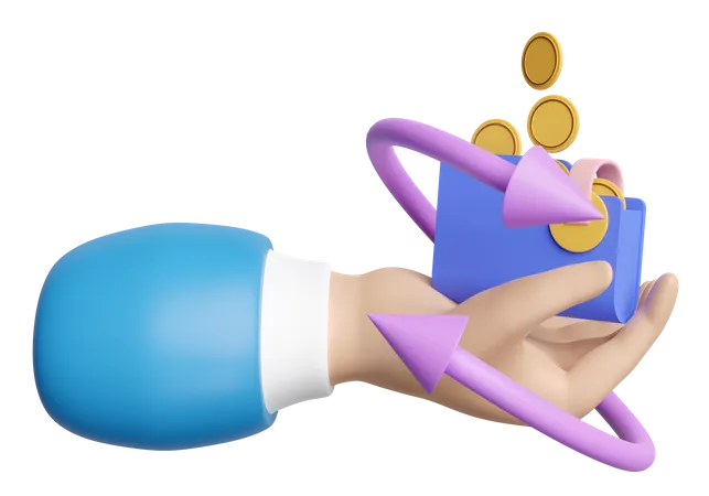 Businessman Hands Holding Wallet With Float Coin Money Isolated Transfer Arrows Cashback Saving Money Wealth Business Concept 3D Icon
