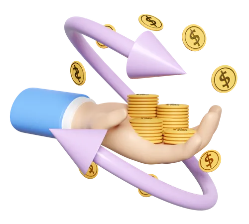 Businessman Hands Holding Stacked Coin Money Isolated Transfer Arrows Cashback Saving Money Wealth Business Concept 3D Icon