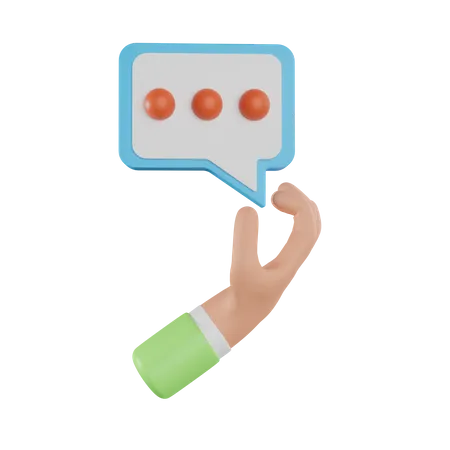 3 D Hand Holding A Bubble Talk Sign 3 D Hand Holding Chat Bubble Icon Message In Fingers Communication Concept 3 D Rendering 3D Icon