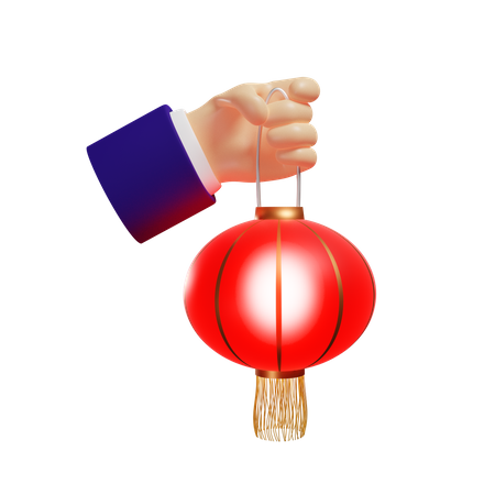 Hand holding chinese lantern  3D Illustration