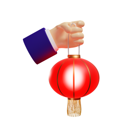 Hand holding chinese lantern 3D Illustration