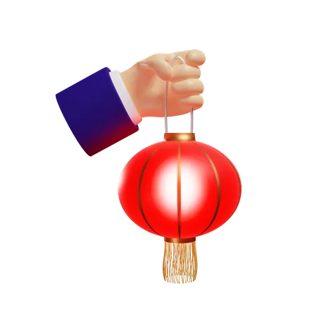 Hand holding chinese lantern  3D Illustration
