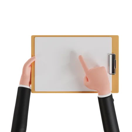 Hand Gesture Pointing At Paper Over Clipboard 3 D Render Illustration Hand Gesture 3D Icon
