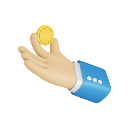 Hand holding coin 3D Illustration