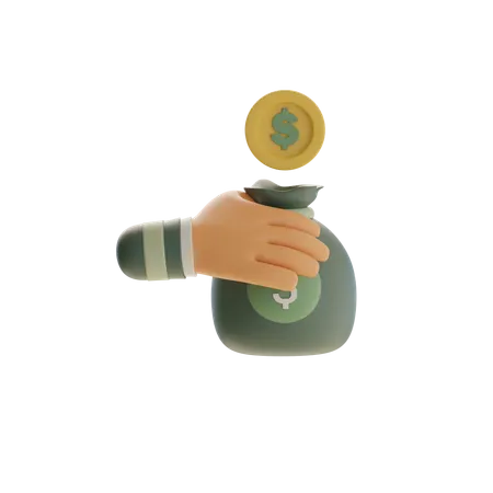 Hand Holding Coin Bag  3D Icon