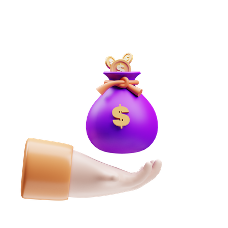 Hand holding coin bag  3D Icon