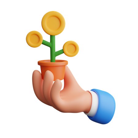 Hand Holding Coin Plants  3D Icon