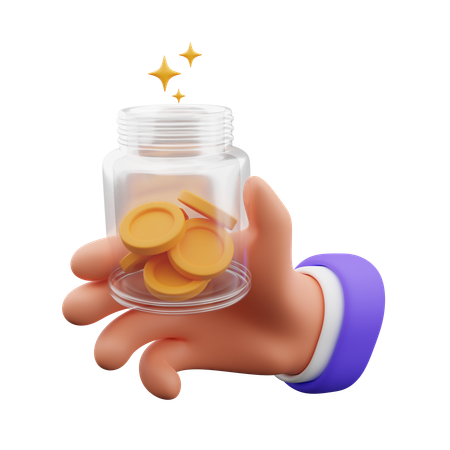 Hand holding coins on jars  3D Icon