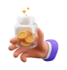 Hand holding coins on jars