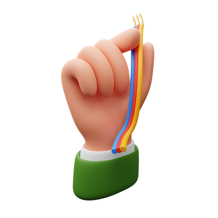 色付きのケーブルを持つ手  3D Icon