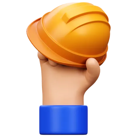 Hand Holding Construction Helmet  3D Icon