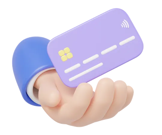 3 D Hand Holding Purple Credit Card And Floating Isolated On Transparent Online Store Credit Or Debit Cards Accept Withdraw Money Easy Shop Cashless Society Concept Cartoon Minimal 3 D Render 3D Icon