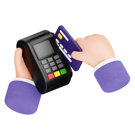 Hand Holding Credit Card Toward Edc Machine  3D Icon
