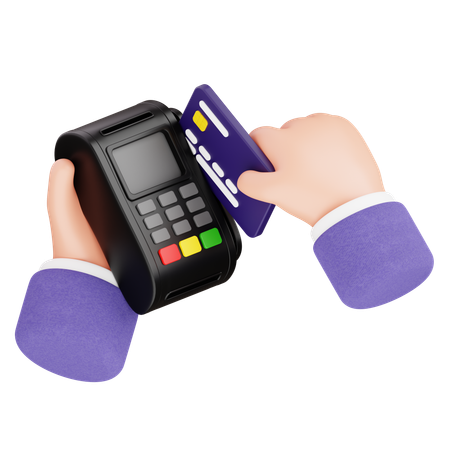 Hand Holding Credit Card Toward Edc Machine  3D Icon