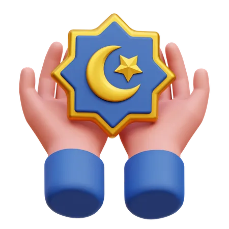 Hand With Crescent Moon  3D Icon