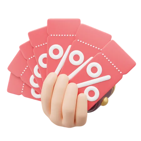 Use Coupon Shopping Online 3 D Hand Holding A Fan Of Discount Price Tag Float Isolated On Transparent Special Time Flash Sale Limited Promotion Offer Concept Cartoon Icon Smooth 3 D Rendering 3D Icon