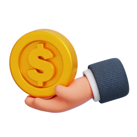 Hand Holding Dollar Coin  3D Icon