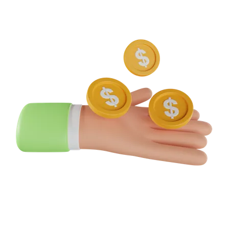 Hand Holding Dollar Coin  3D Icon