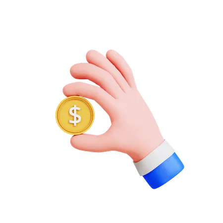 Hand Holding Dollar Coin  3D Icon