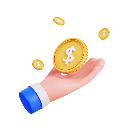 Hand Holding Dollar Coin  3D Icon