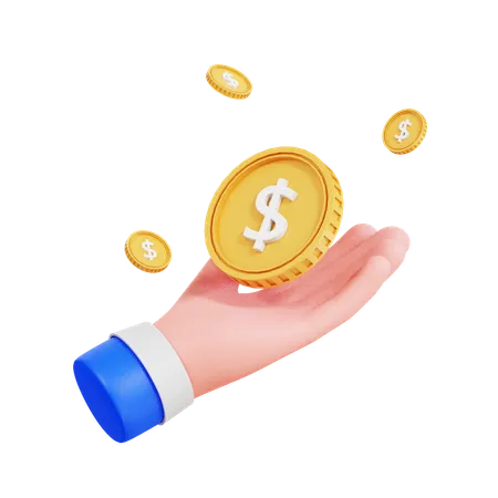 Hand Holding Dollar Coin  3D Icon