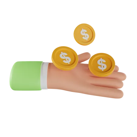 Hand Holding Dollar Coin 3D Icon