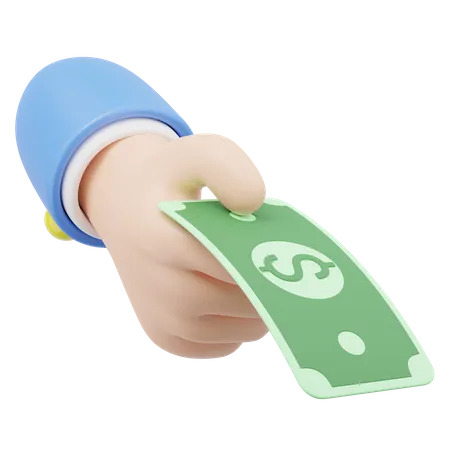 Payment Icon For Shopping Online 3 D Hand Holding Banknote Cartoon Businessman Wearing Suit Holds Money Floating Isolated On Transparent Withdraw Money Easy Shopping Concept 3 D Minimal Render 3D Icon