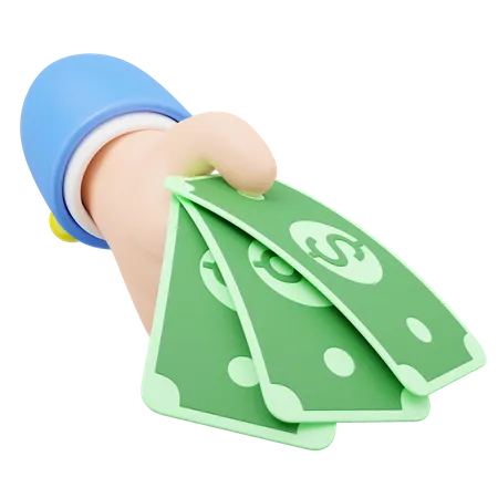 Payment Icon For Shopping Online 3 D Hand Holding Banknote Cartoon Businessman Wearing Suit Holds Money Floating Isolated On Transparent Withdraw Money Easy Shopping Concept 3 D Minimal Rendering 3D Icon