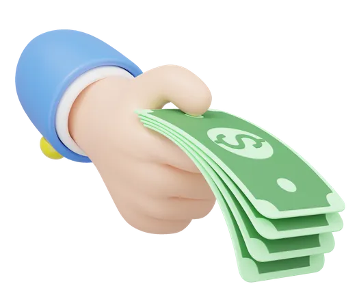 Payment Icon For Shopping Online 3 D Hand Holding Banknote Cartoon Businessman Wear Blue Suit Hold Money Floating Isolated On Purple Background E Commerce Withdraw Money Concept 3 D Minimal Render 3D Icon