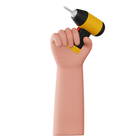Hand Holding Drill Machine  3D Icon