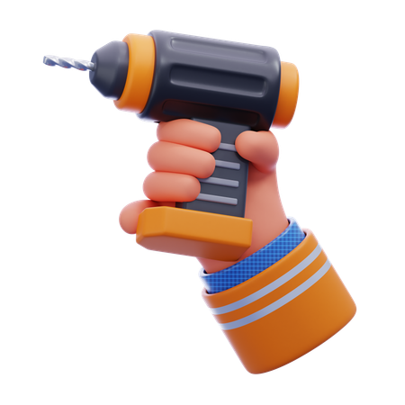 Hand holding drill machine  3D Icon
